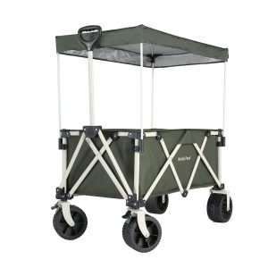 Foldbar trækvogn med tag - max 120 kg. - Grøn